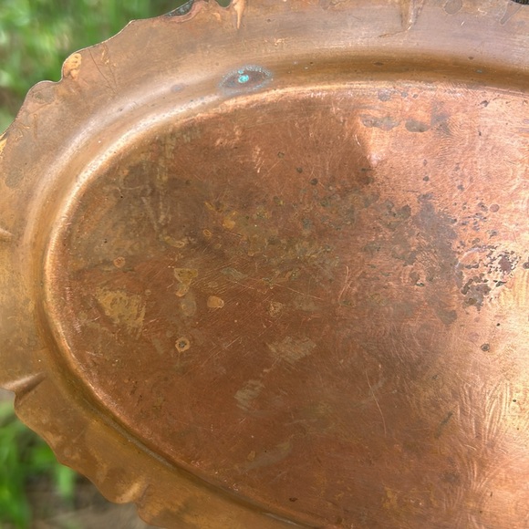 Vintage Ornate Hand Etched Copper Oval Tray - Picture 5 of 6